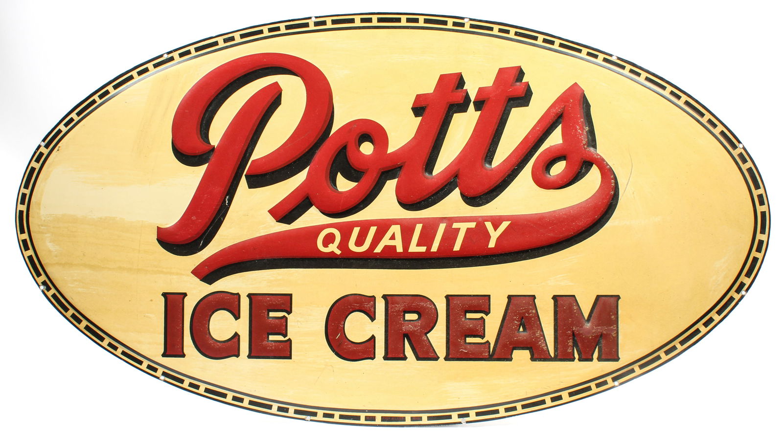 Large Vintage Potts Quality Ice Cream Philadelphia Embossed Metal Advertising Sign (1 of 6)