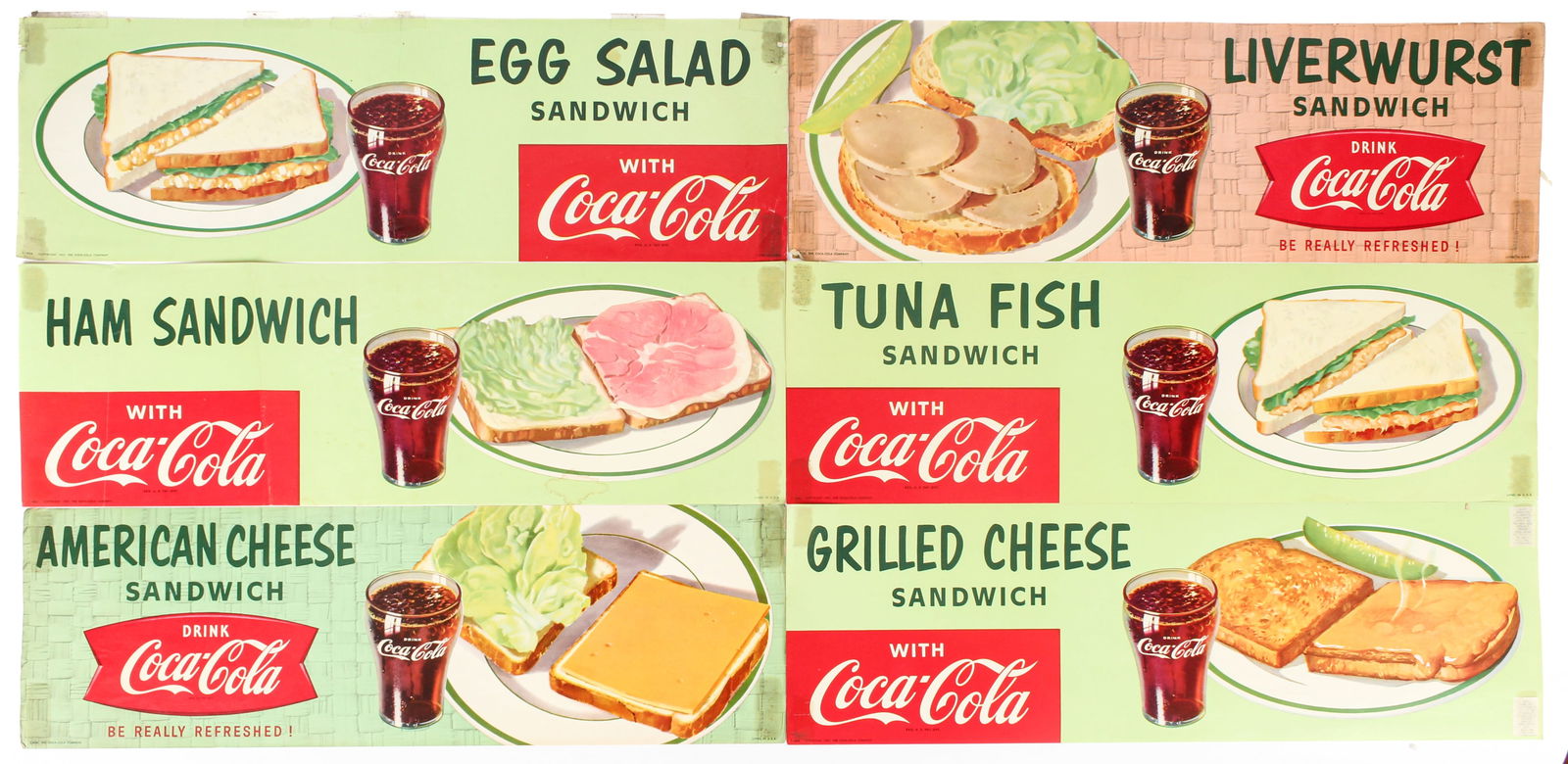 Six 1950s Vintage Coca-Cola Diner Advertising Signs / Channel Cards, Sandwiches (1 of 7)