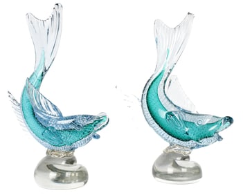 Large Alfredo Barbini Murano Art Glass Fish Sculptures, Mid Century