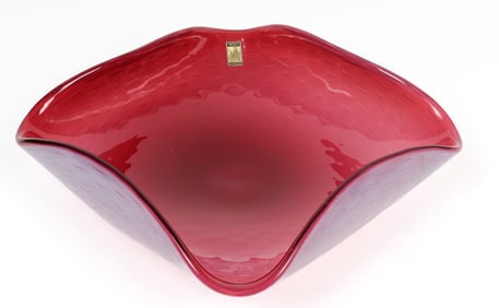 Large Murano Art Glass Pink Bullicante Centerpiece Bowl, Mid Century