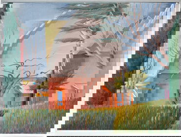 Celia Reisman (Philadelphia, Contemporary) Orange Doors, Oil on Canvas Painting