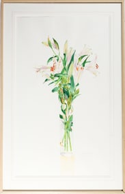 Lynn Larson (American, 20th C.) Vase with Lilies, Still Life Watercolor