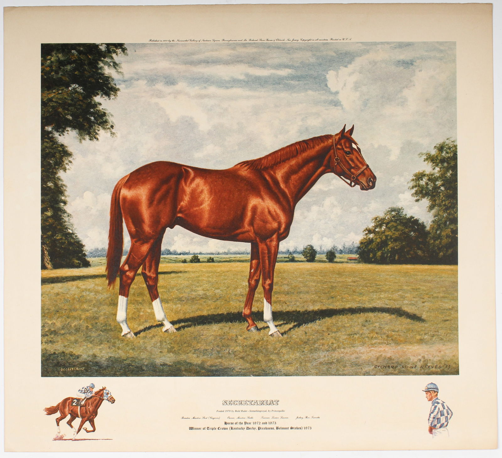 Five Assorted Lithographs Incl. Wayne Cooper Mail Pouch Tobacco, Richard Stone Reeves Secretariat, (1 of 18)