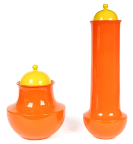 Mid Century Mancioli for Raymor Orange Art Pottery Jars Vessels