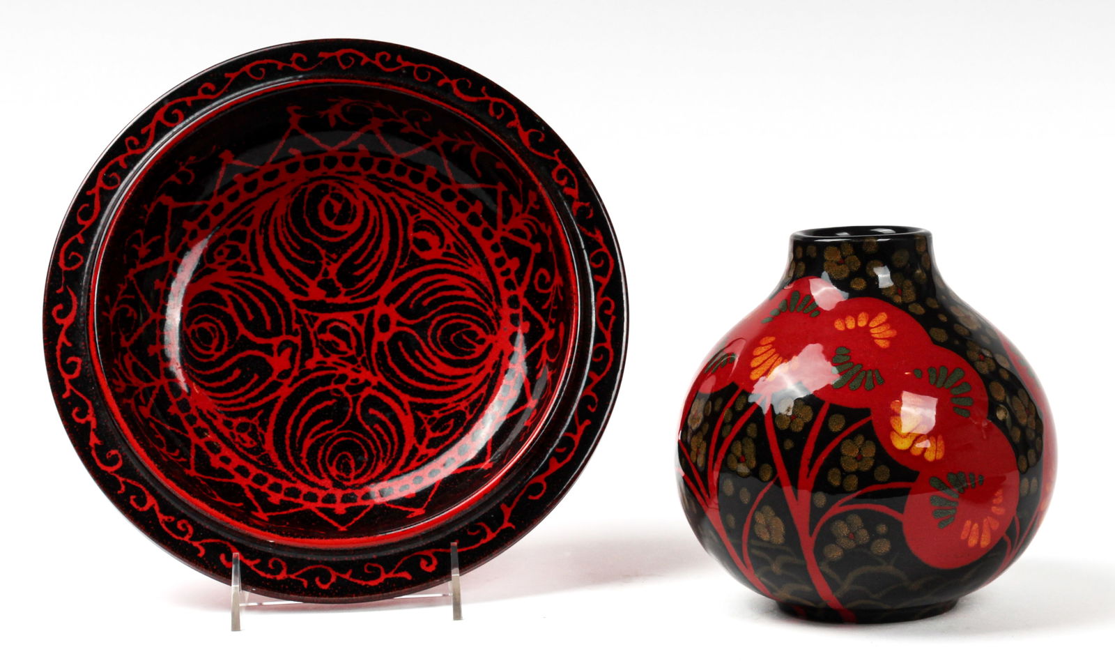 Mid Century Italian Art Pottery Vessels, Raymor, etc.: Description: Two Italian Mid-Century art pottery vessels, one bowl marked for Raymor, the other, a vase, marked as Made in Italy (Raymor style). Type: Art potteryMaterials: Ceramic, earthenwareMarking