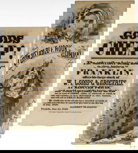 American Theater Poster Ca. 1880, 1848 Grocery Broadside: Description: Two 19th century posters including an 1848 broadside for a grocer in Franklin, New Hampshire and an 1870s-1880s theatrical performance by John Murray.Type: PosterMaterials: PaperMarkings