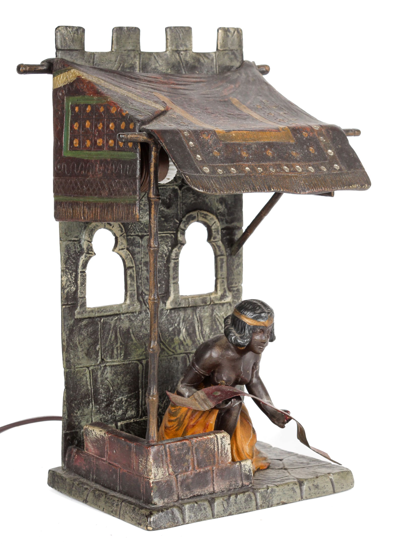 Franz Bergman Style Cold Painted Bronze Orientalist Rug Merchant Lamp, Germany (1 of 7)