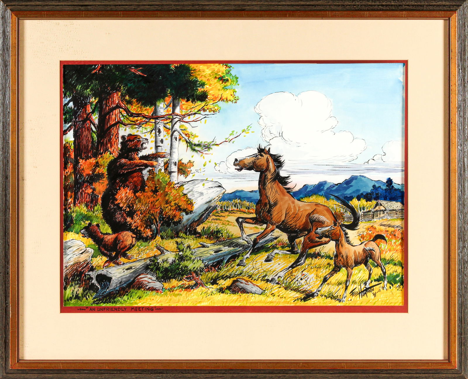 Fred Harman (American, 1902-1982) An Unfriendly Meeting, Watercolor & Ink Drawing (1 of 6)