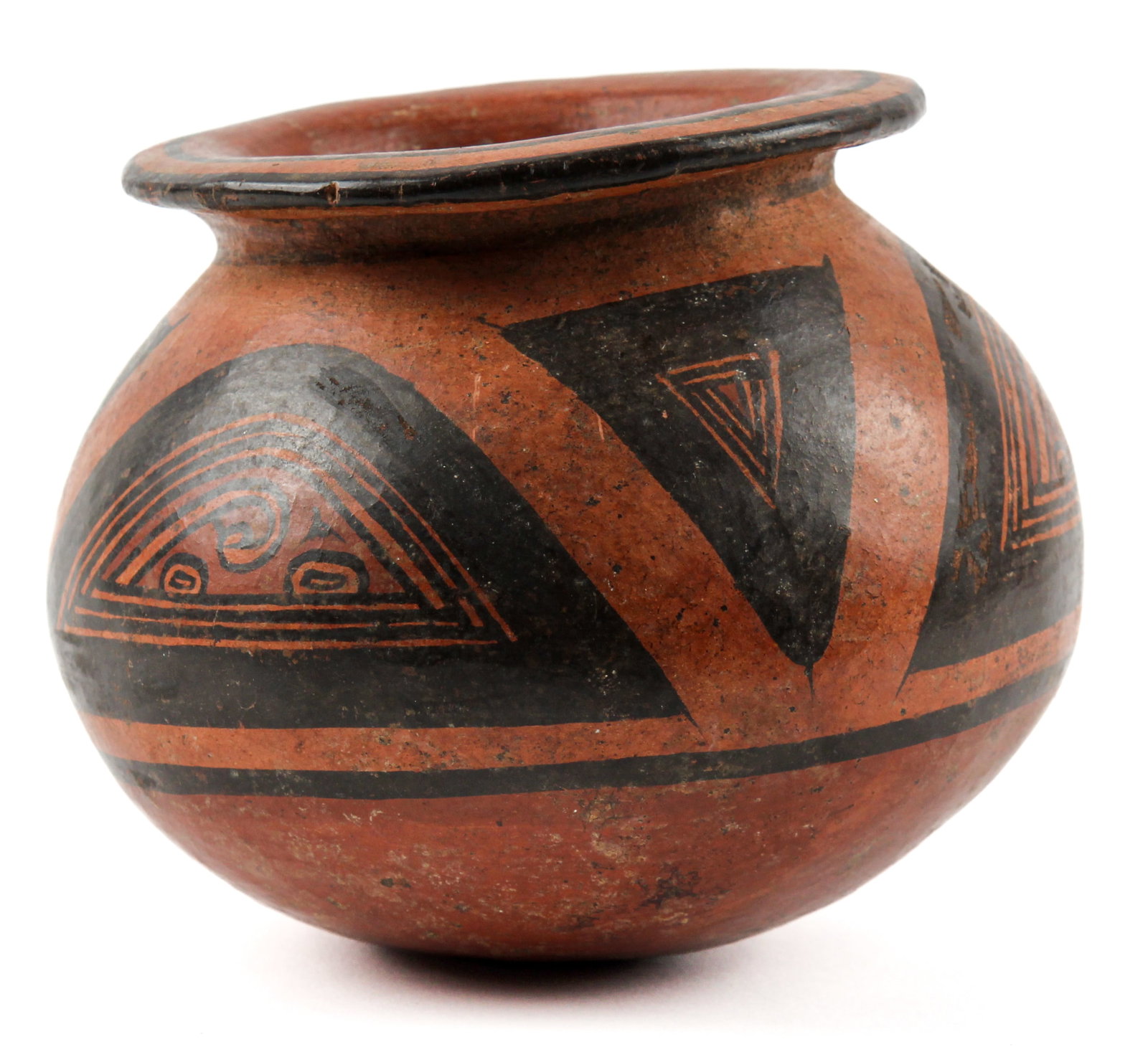 Pre Columbian Cocle Pottery Olla: Description: A clay olla pot with surface polychrome linear and geometric decoration. Please note that while the object has not been tested for age, it is our determination that it likely dates to ca.