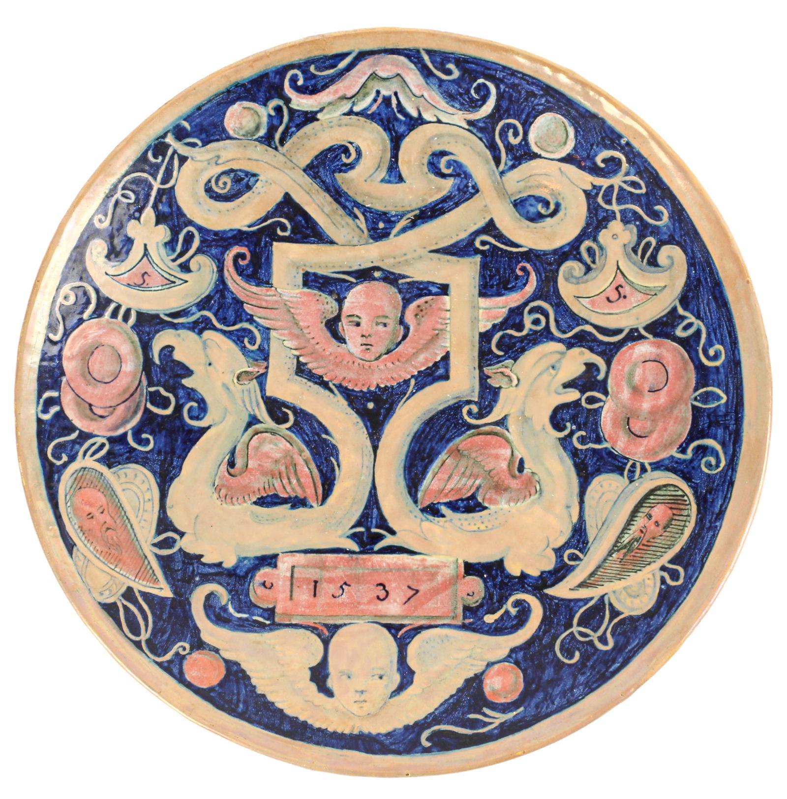 19th Century Italian Majolica Pottery Plate, Benucci e Latti, Castel Durante / Gubbio Style (1 of 4)