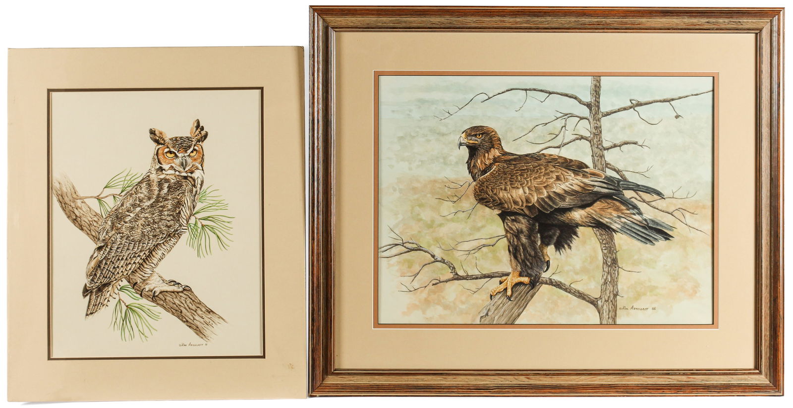 Rod Arbogast (American, 1948-2024) Golden Eagle, Great Horned Owl, Watercolor Paintings (1 of 6)