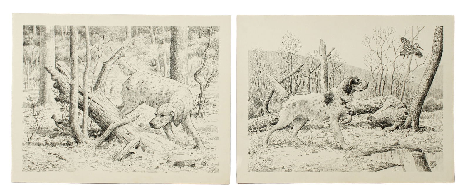 Chuck Ripper (American 1929-2019) Woodcock and Grouse, Signed Bird Hunting Lithographs (1 of 3)