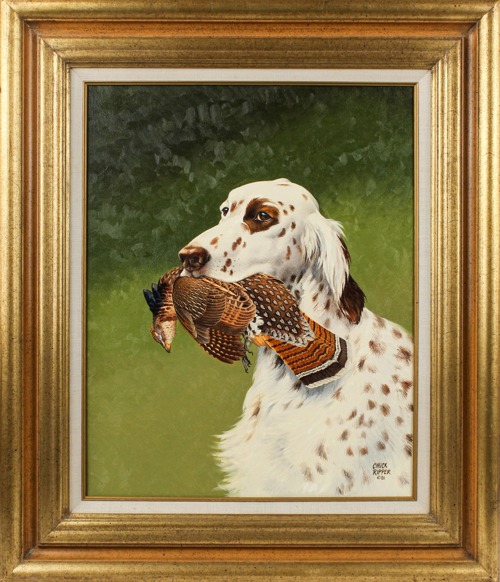Chuck Ripper (American 1929-2019) English Setter and Ruffed Grouse, Oil on Canvas Painting (1 of 6)