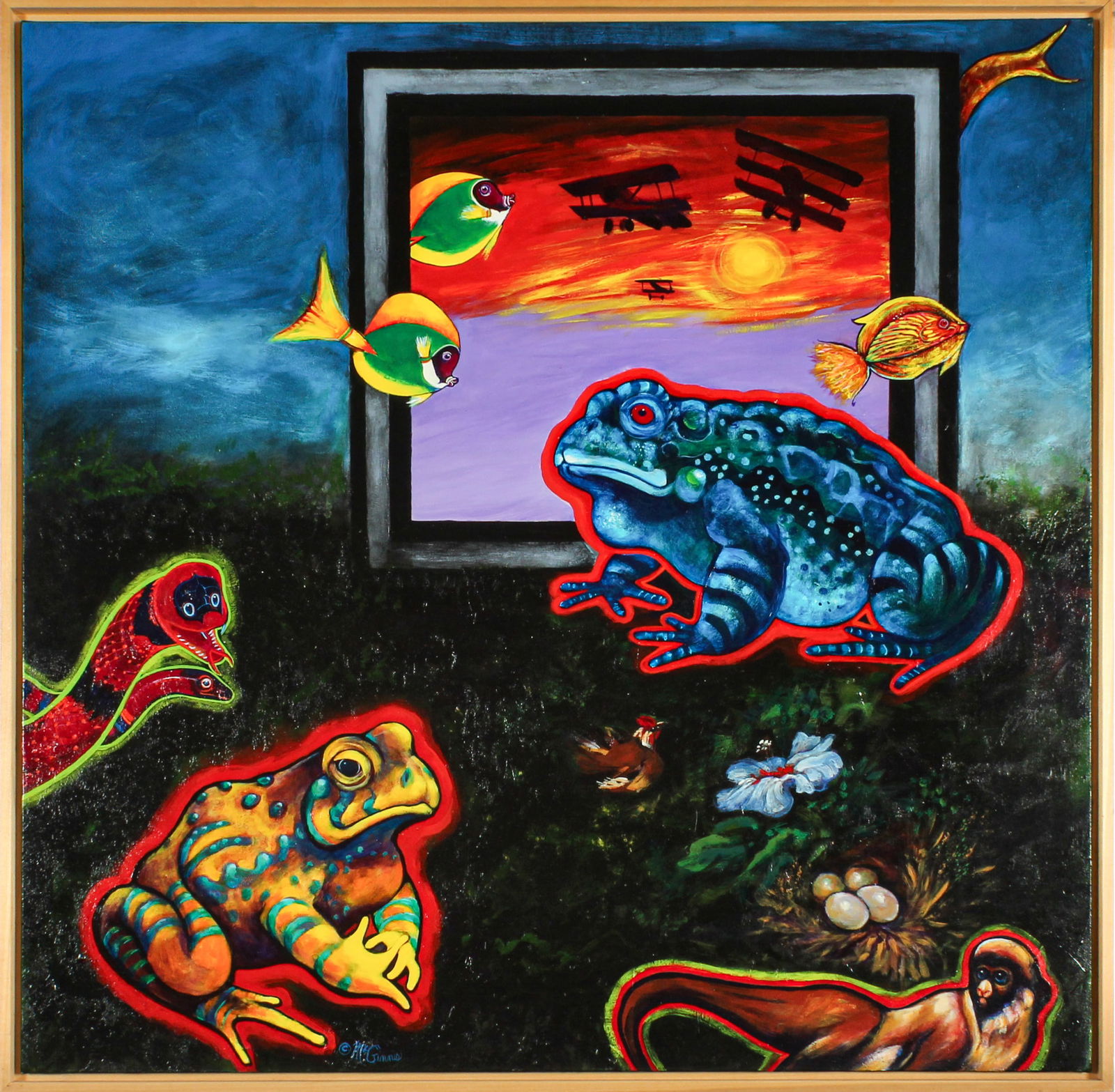 Christine McGinnis (American, 1937-2019) Ribbit, Acrylic on Canvas Painting (1 of 6)