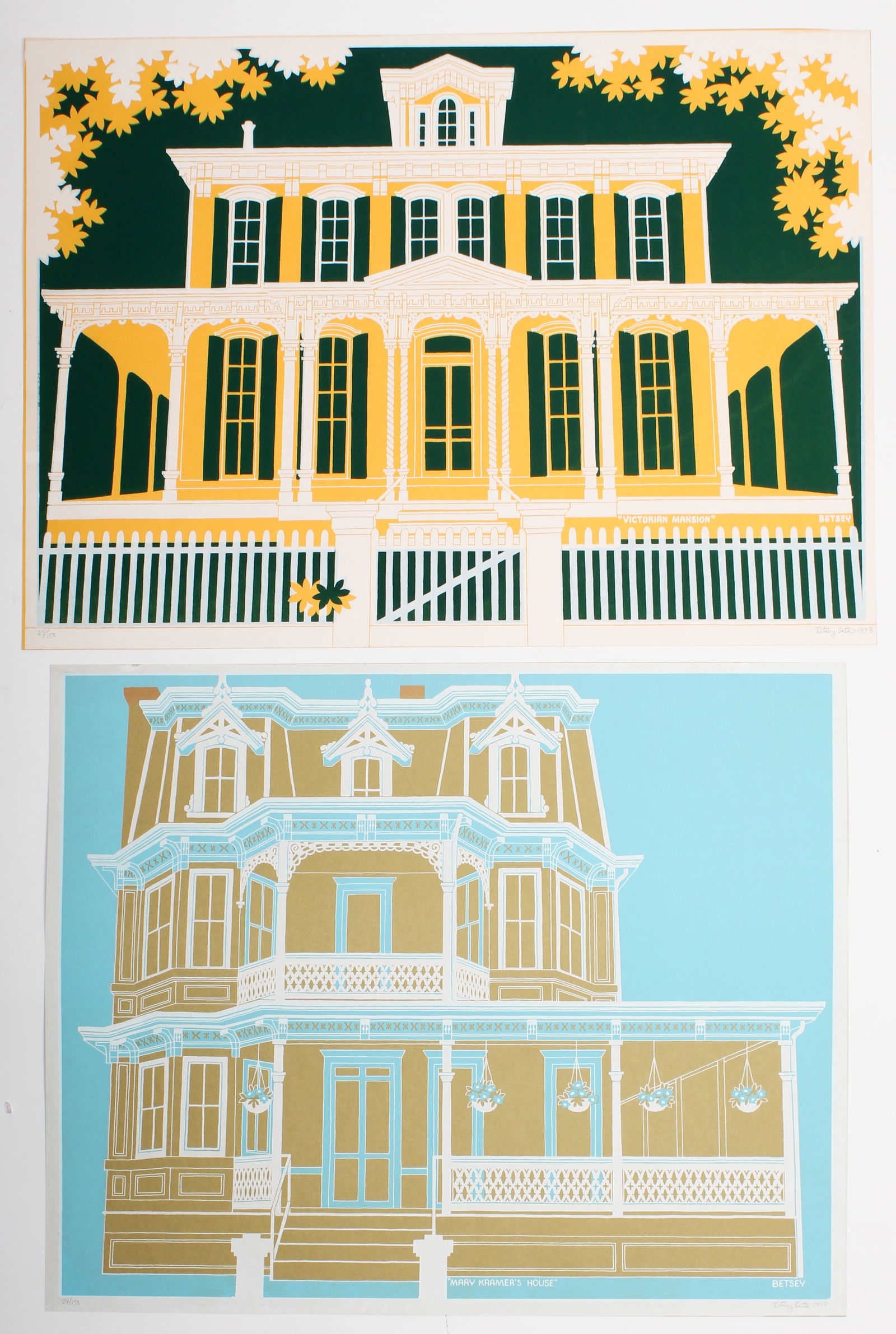 Betsey Bates (American, 20th C.) Two Signed Serigraphs, Victorian Mansion, Mary Kramer's House (1 of 3)