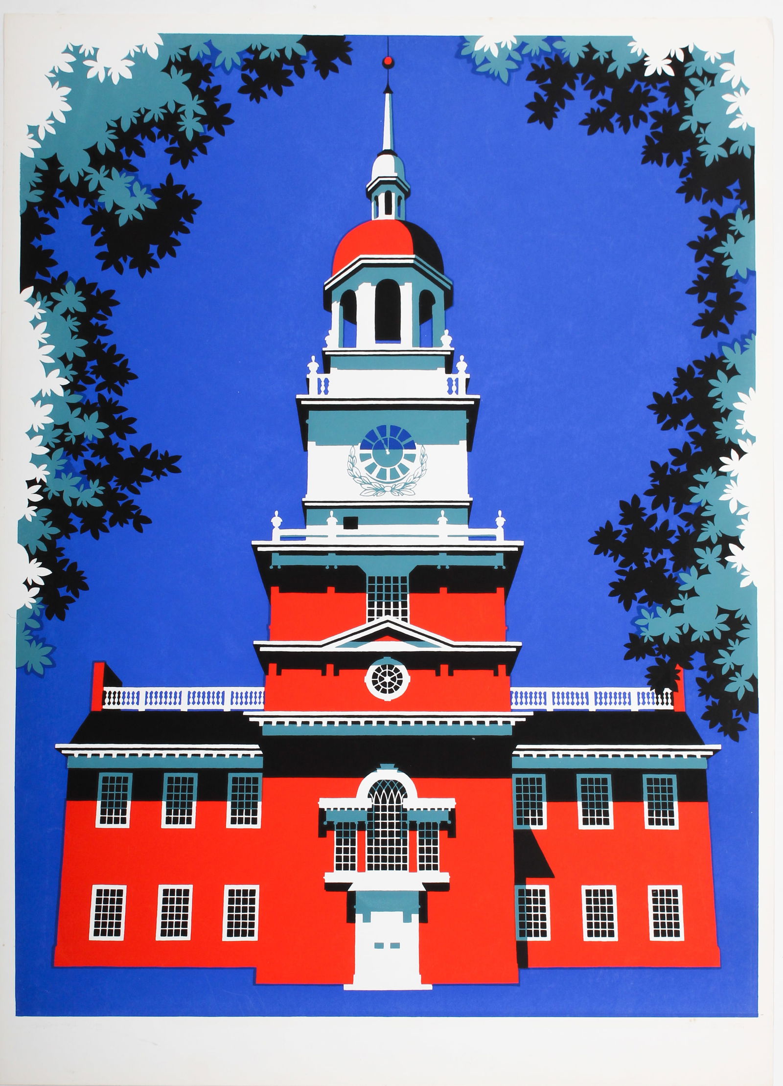 Betsey Bates (American, 20th C.) Large Signed Serigraph "Independence Hall" 1974 (1 of 3)