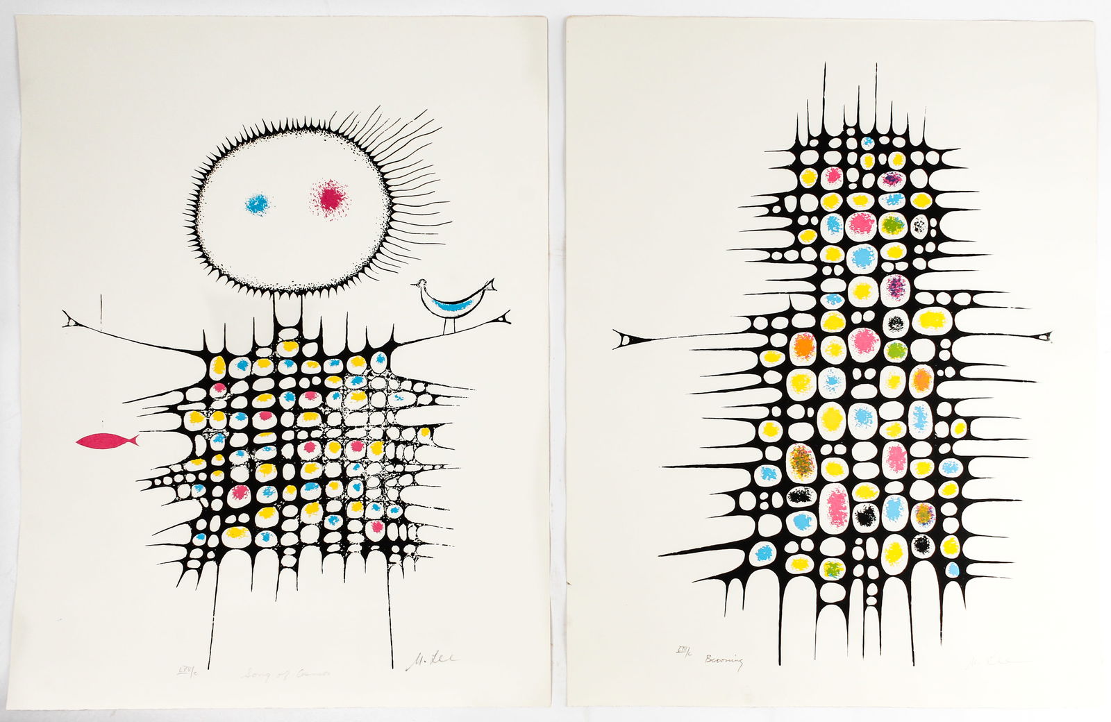M. Lee, Two Mid Century Modern Serigraphs, "Song of Cosmos," 'Becoming' (1 of 4)