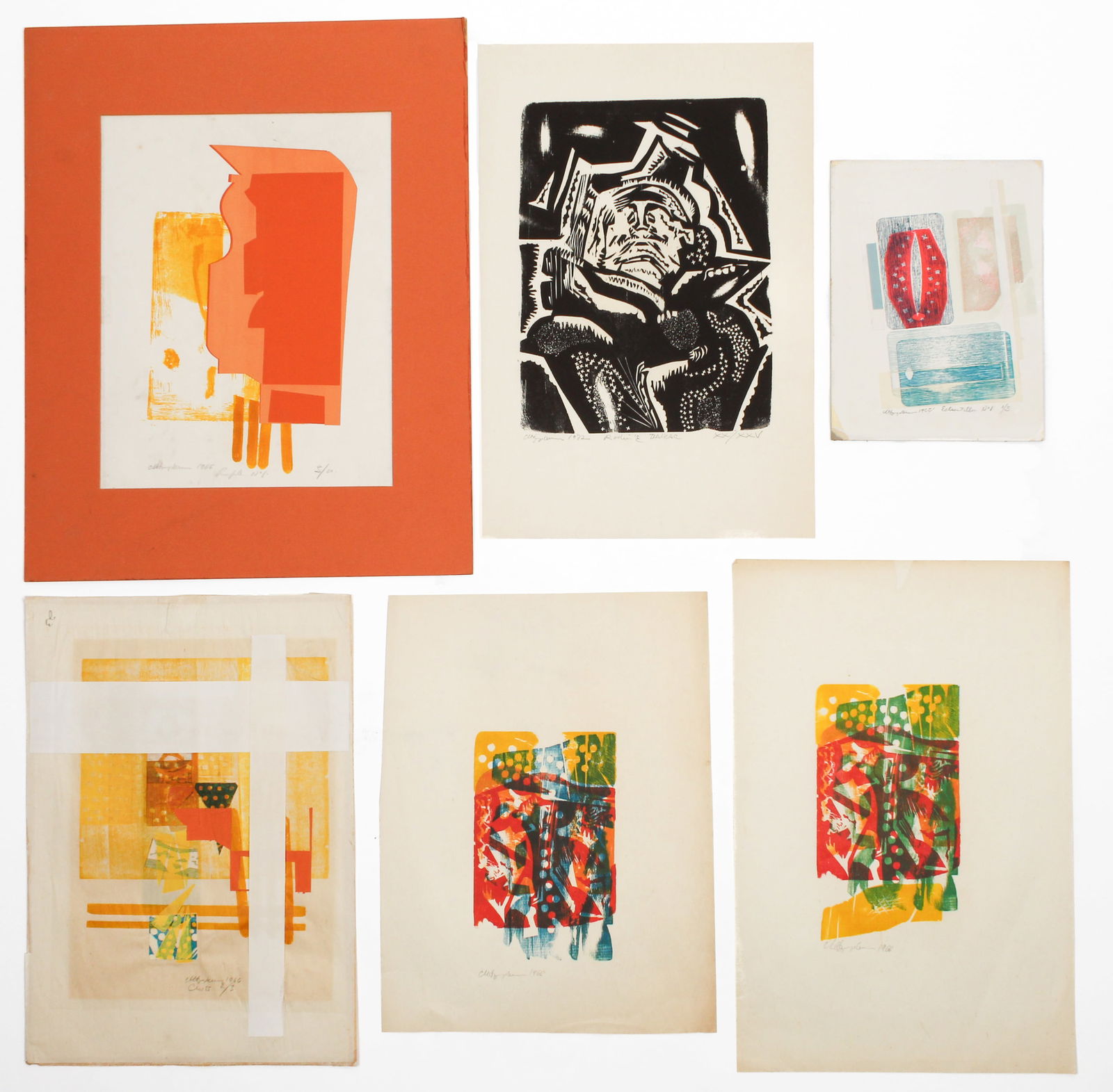 Marius Sznajderman (French/American, 1926-2018) Six Abstract Works, Mixed Media, Prints, Etc. (1 of 3)