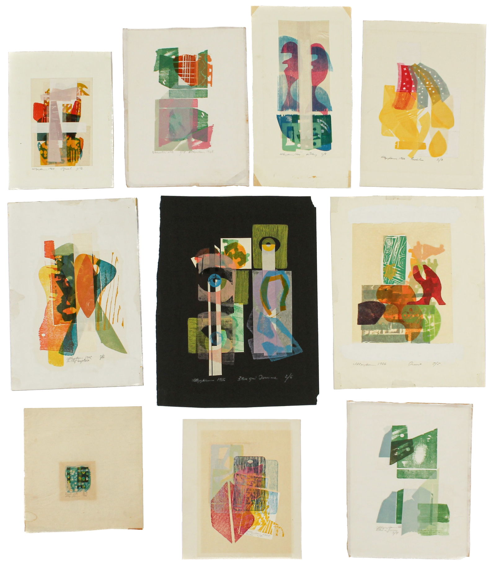Marius Sznajderman (American, 1926-2018) Ten Woodcuts With Collage Elements. Mid Century (1 of 5)