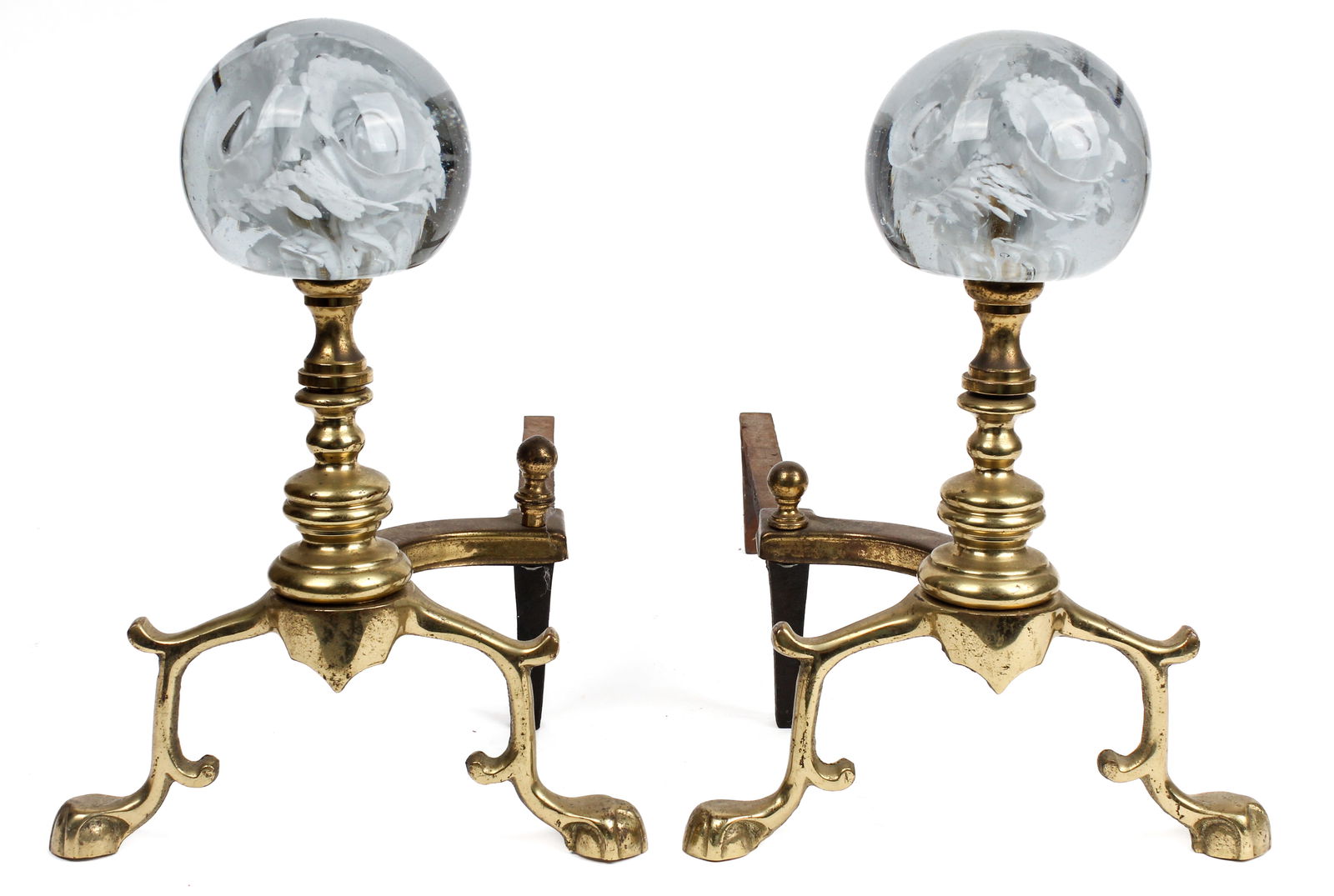 Joe Zimmerman Glass and Brass Paperweight Andirons (1 of 4)