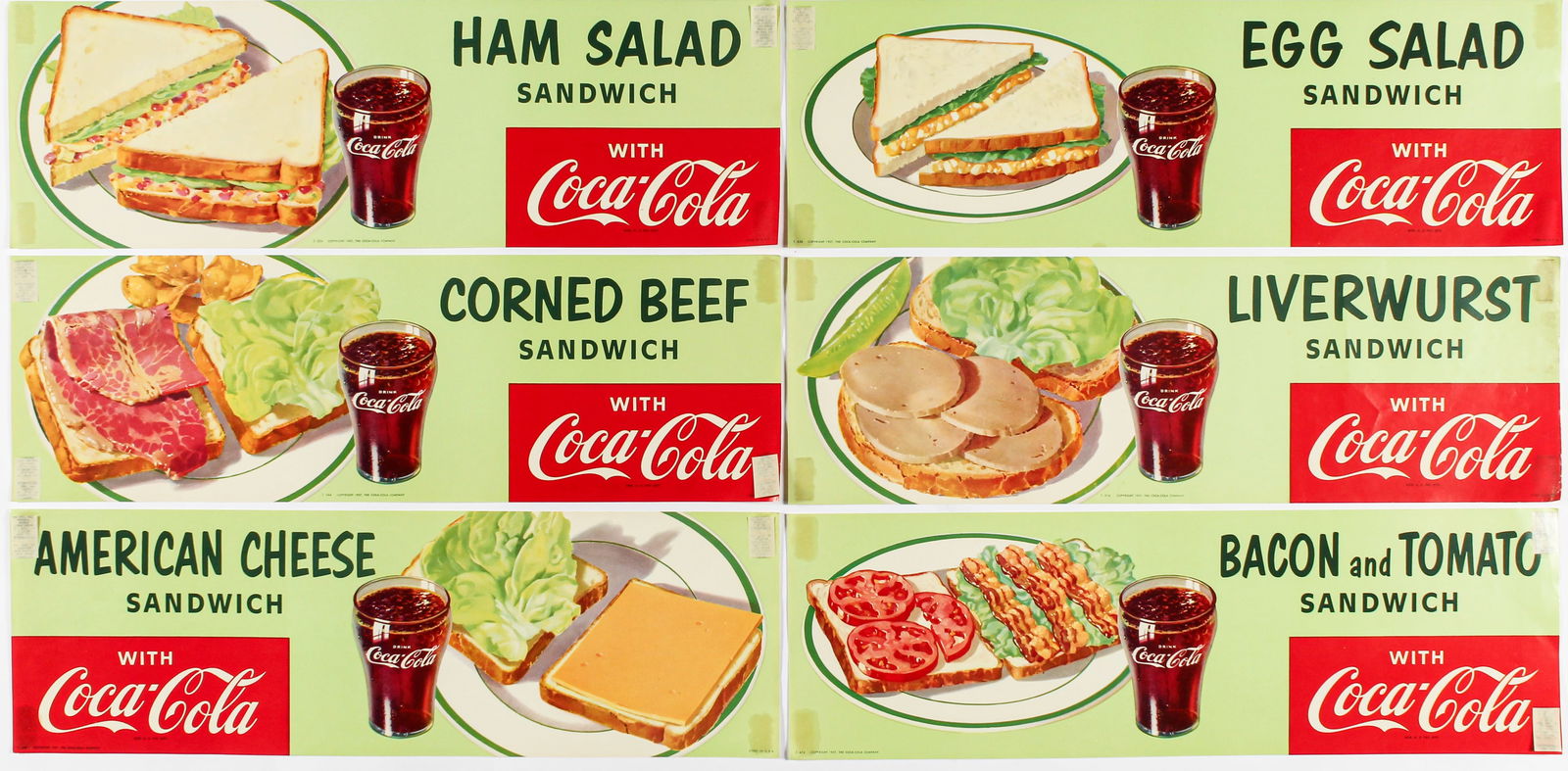 Six 1950s Vintage Coca-Cola Diner Advertising Signs / Channel Cards, Sandwiches (1 of 5)