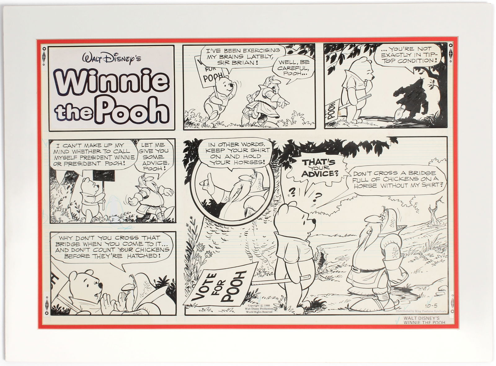 Original Walt Disney Productions Winnie the Pooh Sunday Comic Strip Illustration (1 of 6)