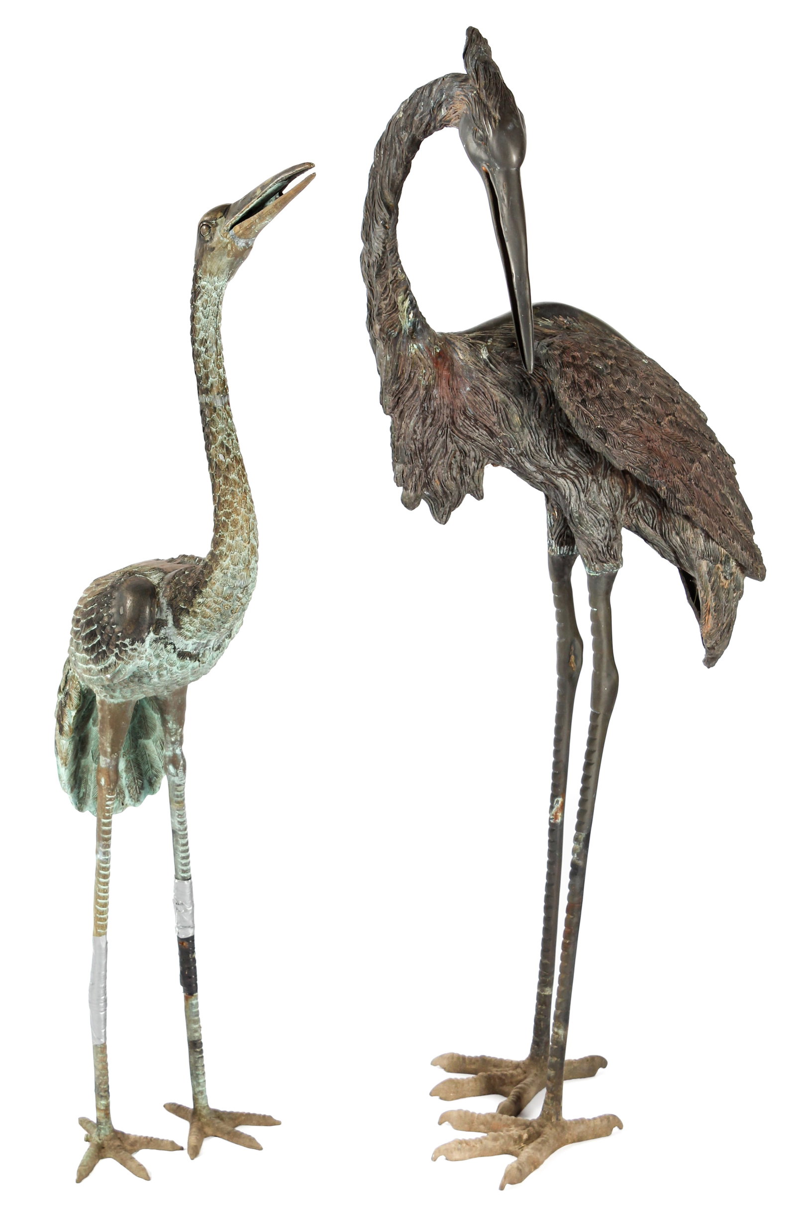 Two Large Patinated Bronze Garden Crane Sculptures (1 of 7)