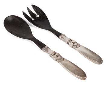 Georg Jensen Sterling & Horn Salad Serving Utensils