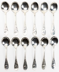 Tiffany Audubon Sterling Silver Round Bowl Soup Spoons (Gumbo)