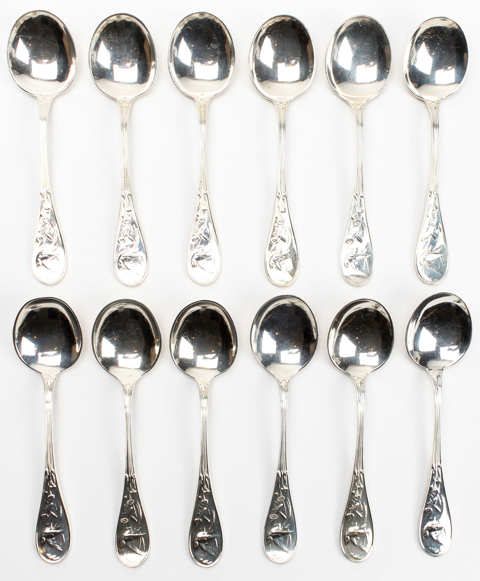 Tiffany Audubon Sterling Silver Round Bowl Soup Spoons gumbo Auction