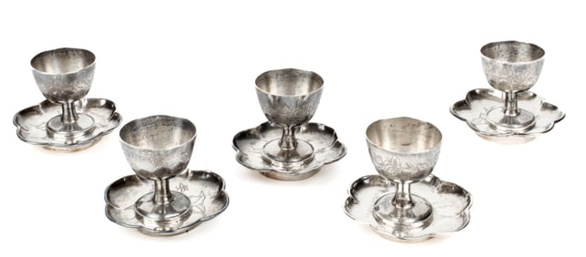Chinese Export Silver Egg Cups & Dishes