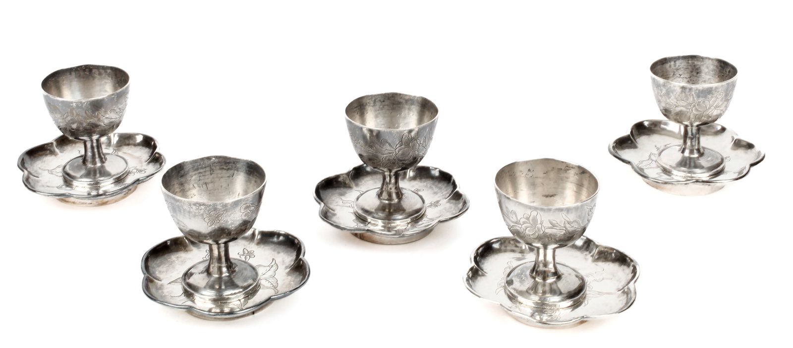 Chinese Export Silver Egg Cups & Dishes (1 of 5)