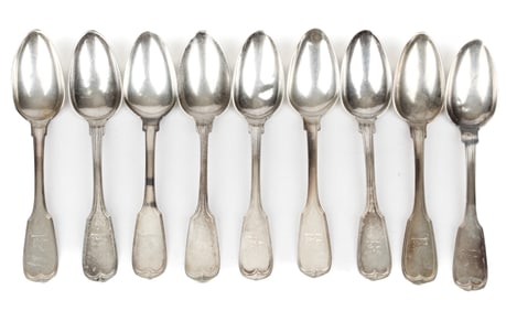Andrew Ellicott Warner Baltimore Coin Silver Table Spoons, Fiddle Thread
