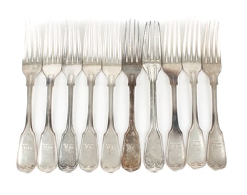 Andrew Ellicott Warner Baltimore Coin Silver Forks, Fiddle Thread