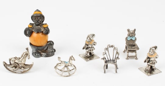 Italian .800 Silver Miniatures, Rocking Horses, Chairs, Performers