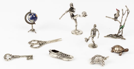 Italian .800 Silver Miniatures, Soccer Players, Turtles, Scissors, Etc.