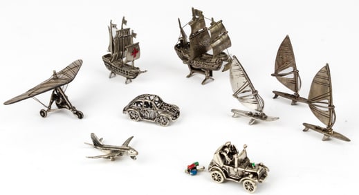 Italian .800 Silver Miniatures, Ships, Cars, Airplane, Etc.