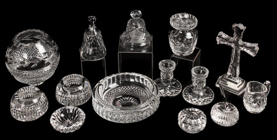 Waterford Crystal 8" Cross, Glandore Candleholders, Paperweight Etc