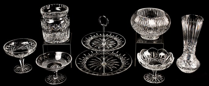 Waterford Crystal Lismore Two-Tier Serving Tray, Vase, Compotes, Center Bowl