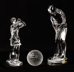 Baccarat and Waterford Crystal Golfers, Waterford Golf Ball Paperweight