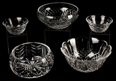 Five Waterford Crystal Bowls, Glandore, Glencar Etc.