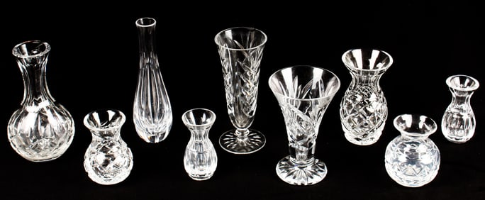 Eight Waterford Crystal Vases, Ashbourne, Glandore, Lismore Etc. Tyrone