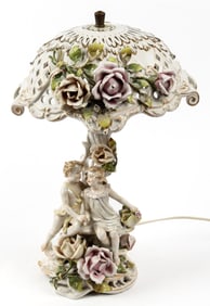 Antique German Porcelain Table Lamp, 19th Century