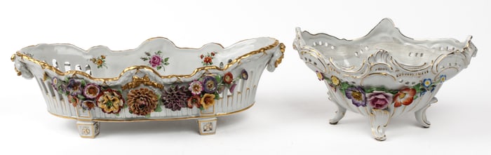 Two Antique Von Scheierholz German Porcelain Footed Center Bowls, 19th Century