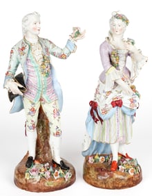 Pair of Dresden Porcelain Gentleman and Lady Figures, 18th / 19th Century, Meissen Style