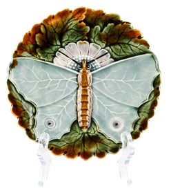 Josef Steidel Znaim (Austrian, 19th C.) Majolica Pottery Art Nouveau Butterfly Plate