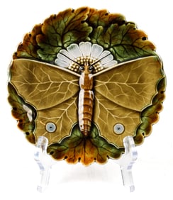 Josef Steidel Znaim (Austrian, 19th C.) Majolica Pottery Art Nouveau Butterfly Plate