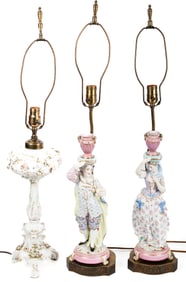 Antique German Porcelain Figural Lamps, Floral Lamp