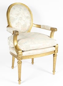 French Louis XVI Style Giltwood Armchair