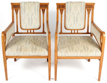 Art Nouveau Carved Pearwood Armchairs